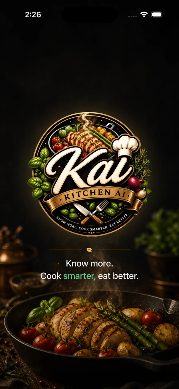 KAI splash screen showing the KAI logo and brand tagline